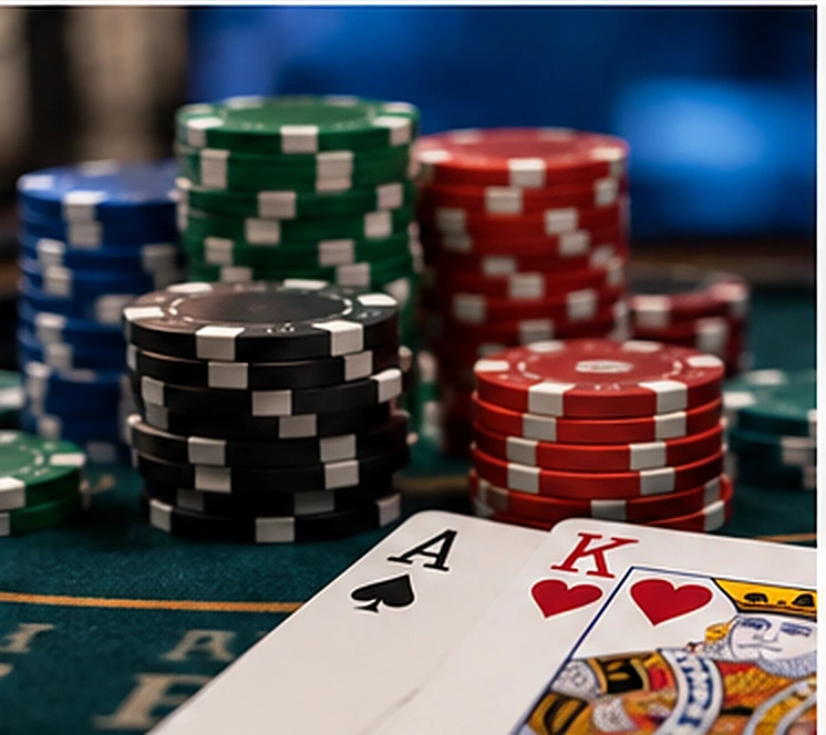 Poker chips and playing cards used in live casino table games