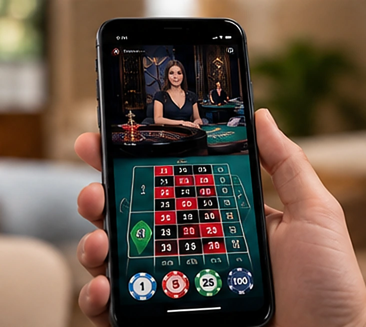 Smartphone showing a live roulette betting interface