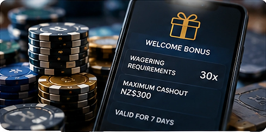 Mobile casino welcome bonus terms showing a maximum cashout limit and wagering requirement