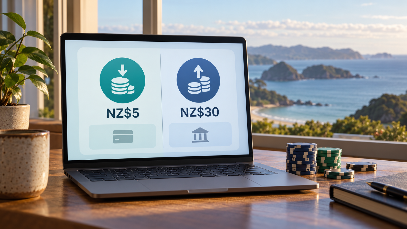 Illustrative comparison of a NZ$5 deposit minimum and a separate NZ$30 withdrawal threshold