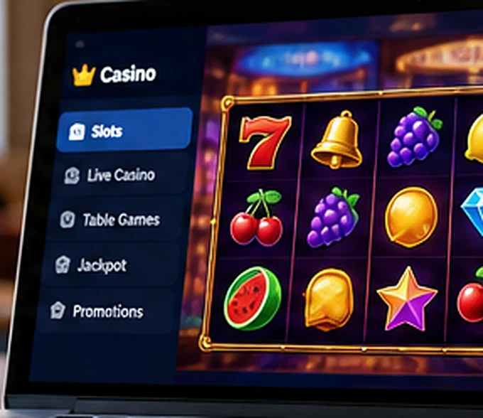 Close-up of an unbranded online slot game on a laptop screen