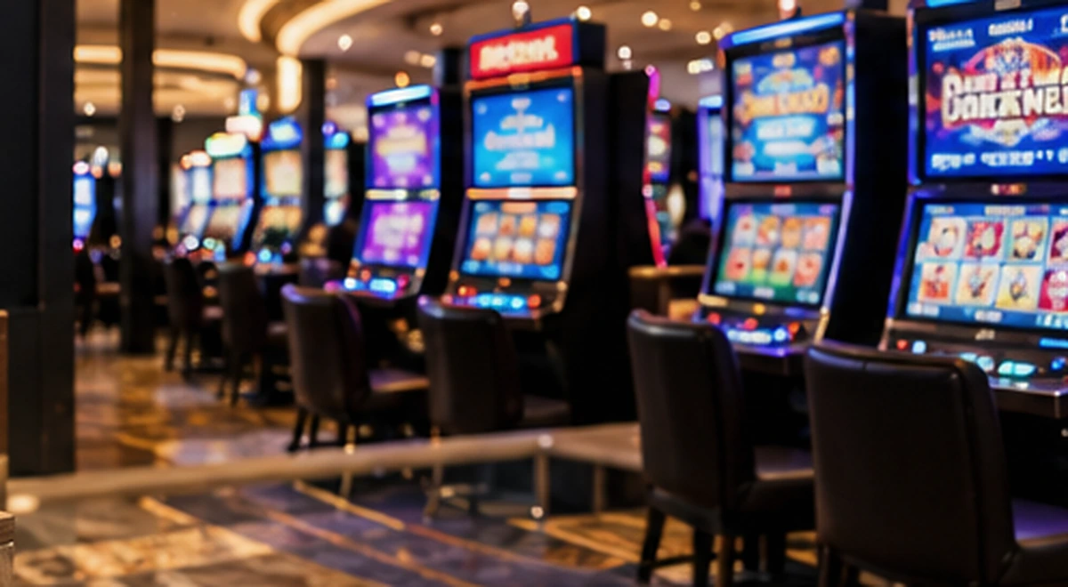 An empty gaming venue with rows of pokie machines, illustrating land-based gambling exclusions