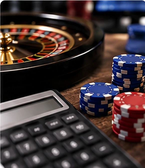 Calculator and casino chips used to illustrate the cost of wagering