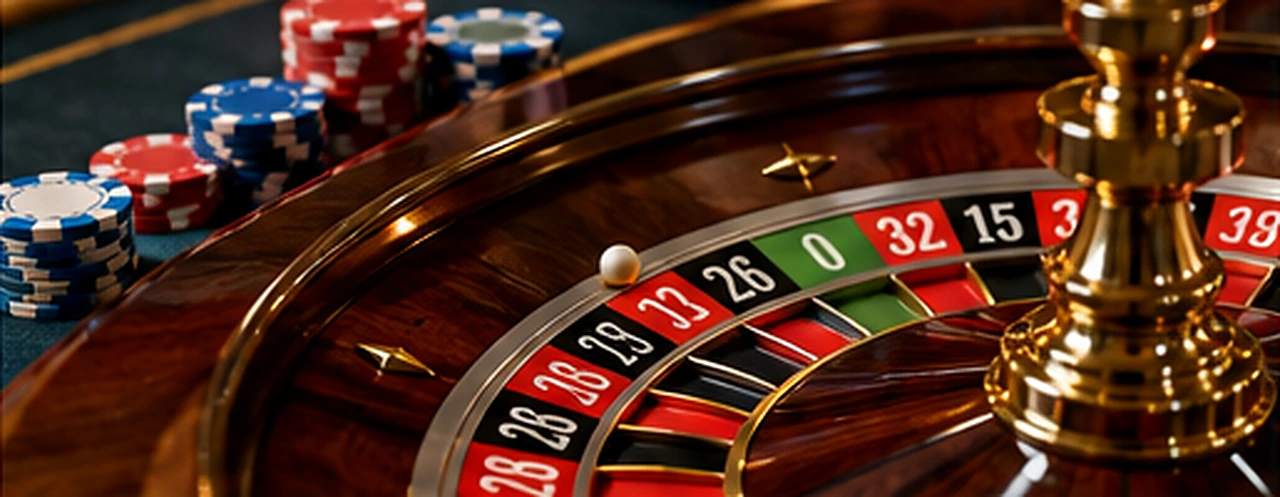Close-up of a roulette wheel and casino chips illustrating house edge and betting risk.